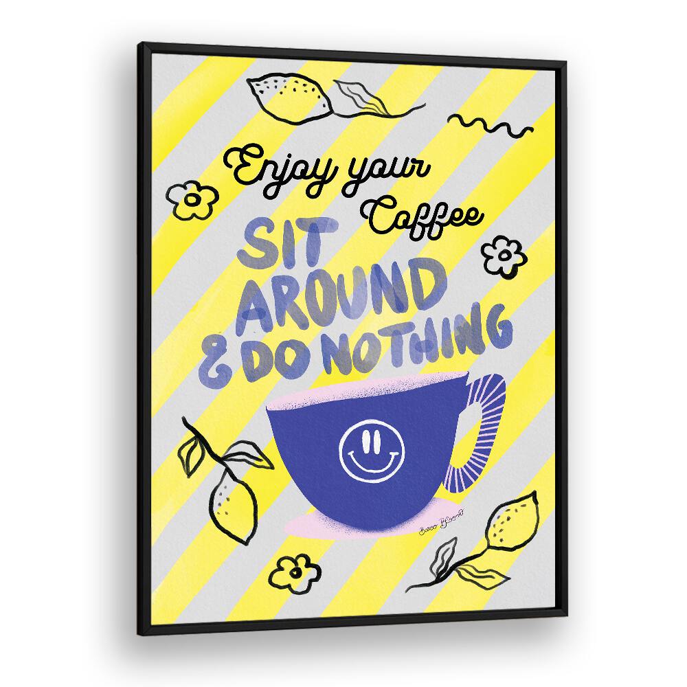 Bright design featuring "Enjoy your Coffee" and cheerful graphics, part of our ENJOY COFFEE, QUOTES AND TYPOGRAPHY POSTERS.