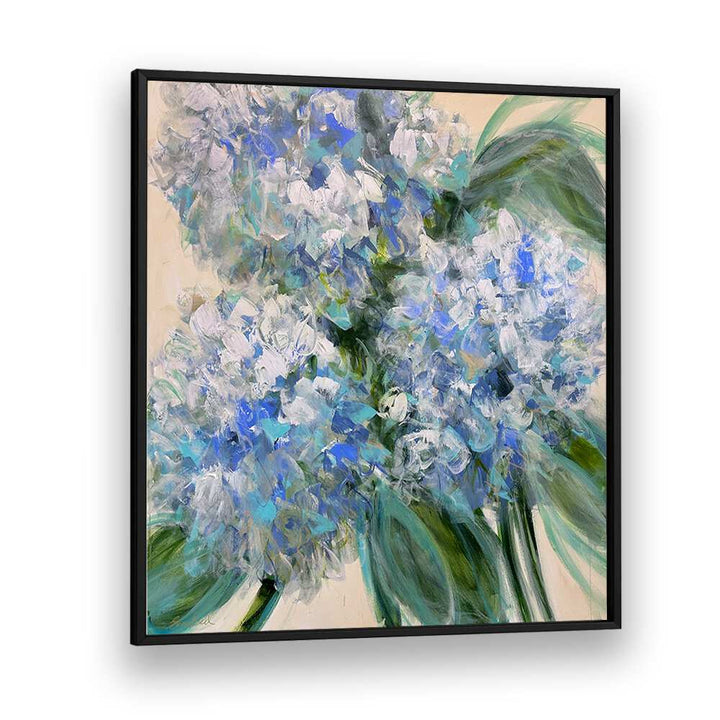 Vibrant AZURE BLOOM, FLORAL FLOWER PAINTINGS showcasing stunning blue abstract brushstrokes for modern decor.