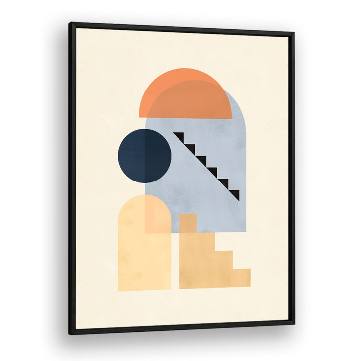Geometric shapes in neutral tones create a striking visual in COMPOSITION V, BOHO ART PAINTINGS for modern spaces.