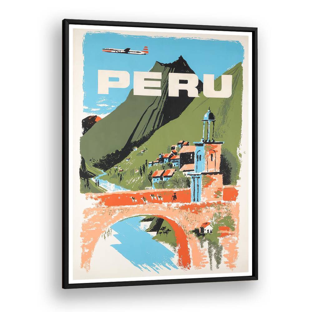 Colorful PERU, VINTAGE TRAVEL POSTERS showcasing stunning landscapes and rich culture, perfect for art lovers.