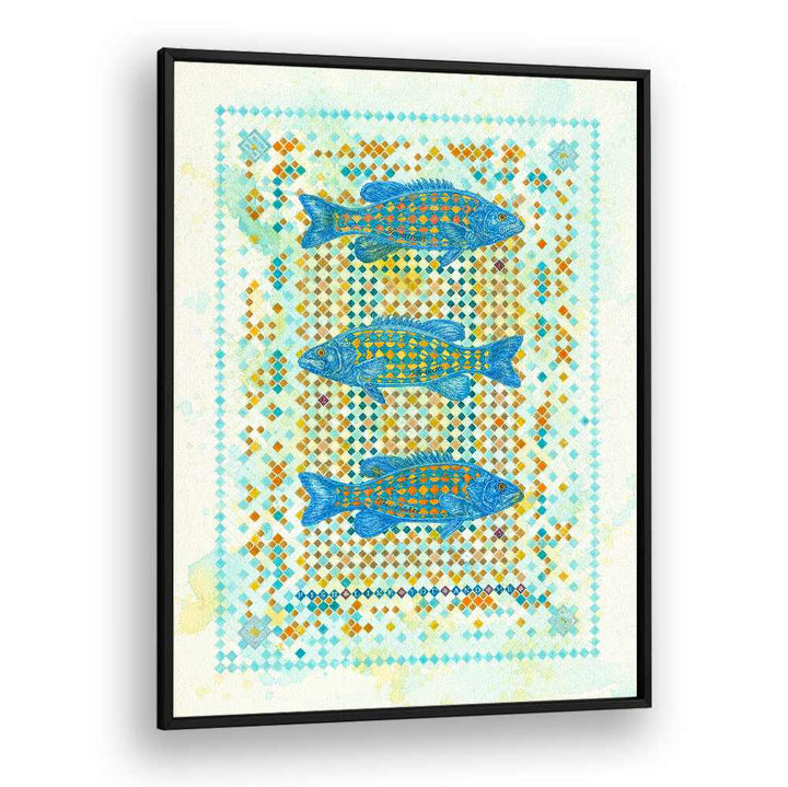 Vibrant blue fish swim in a patterned design, featured in FISH LIKE YOU AND ME II, ANIMAL PAINTINGS collection.