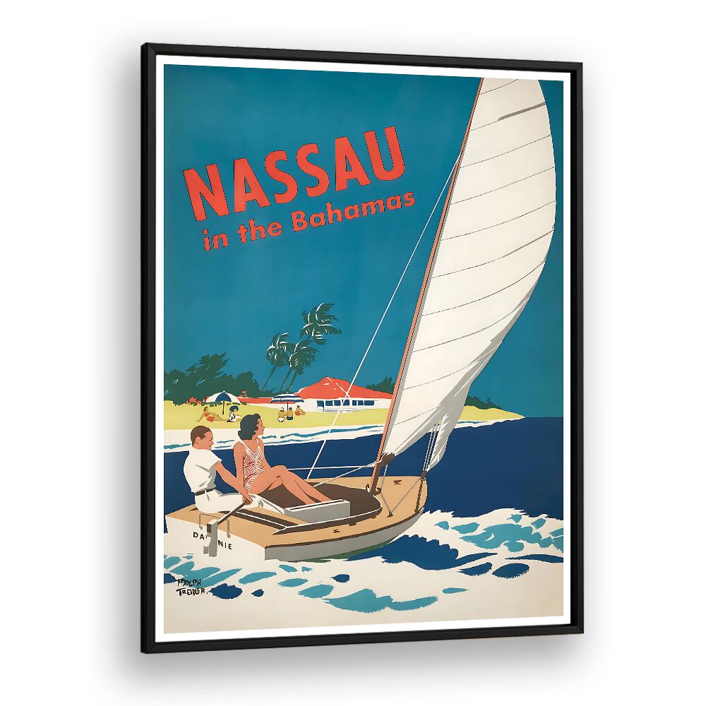 NASSAU I, VINTAGE TRAVEL POSTERS showcase a sailboat scene embodying Caribbean charm and wanderlust.