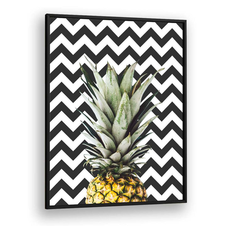 Stylish PINEAPPLE ART II, KITCHEN POSTERS featuring a vibrant pineapple on a chic zigzag background for your decor.