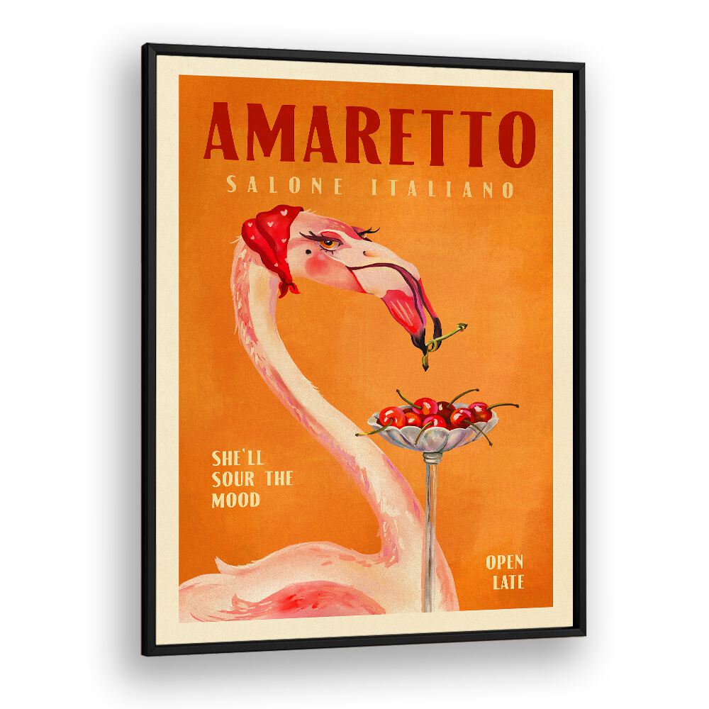 Art Deco Amaretto Flamingo Bar print, capturing vibrant Italian café charm for stylish home décor.