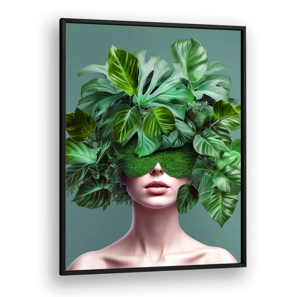 Captivating PLANT LOVER III, SURREAL ART PRINTS featuring a woman adorned with lush greenery, perfect for art lovers.