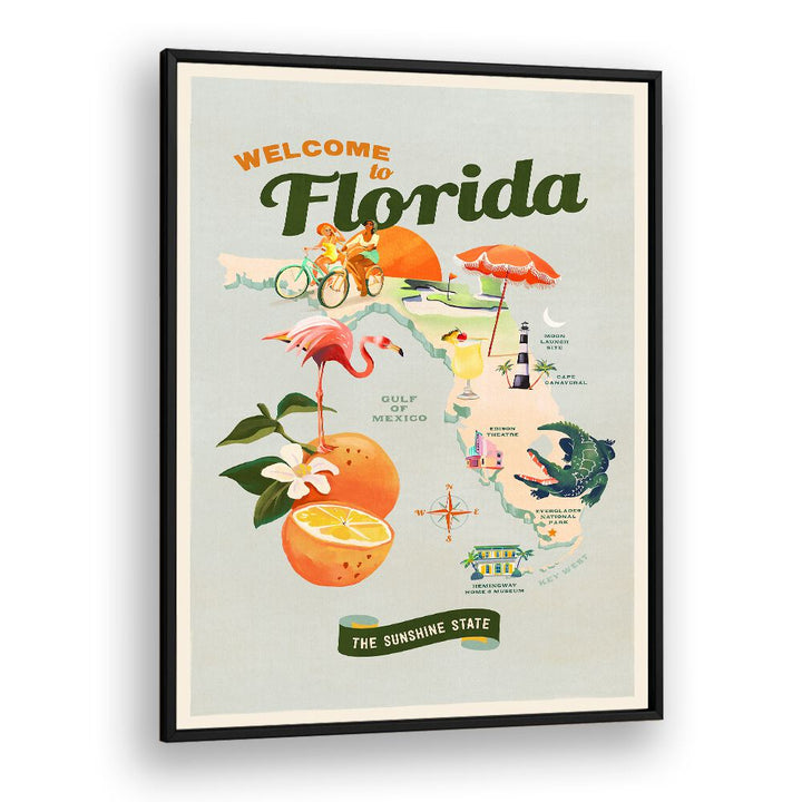 Welcome to Florida travel poster showcasing vibrant culture and landscapes, perfect for home or office decor. FLORIDA, TRAVEL POSTERS.