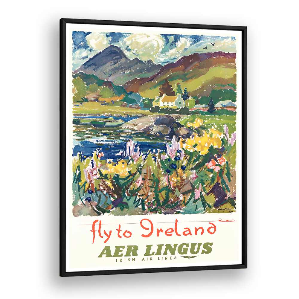 FLY TO IRELAND, VINTAGE TRAVEL POSTERS featuring scenic landscapes and charm, perfect for any travel enthusiast.