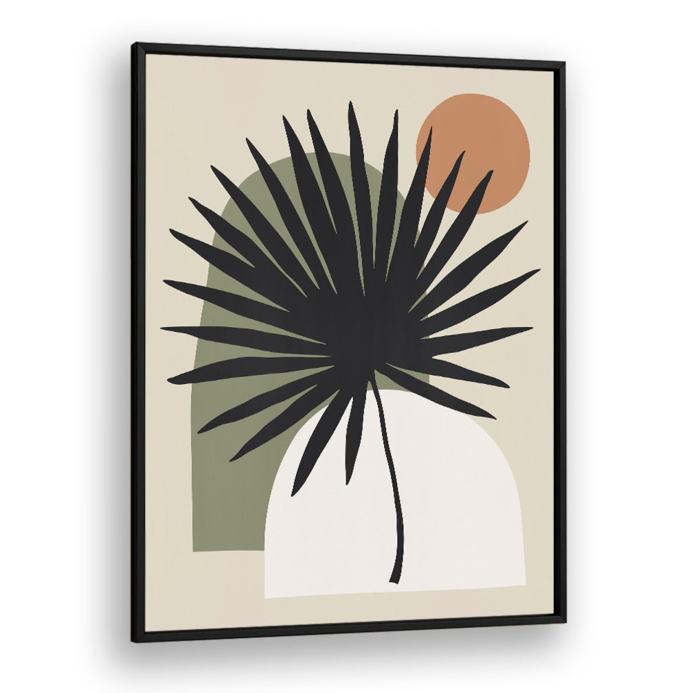 Stylish COMPOSITION V, BOHO ART PAINTINGS featuring a bold palm leaf and modern shapes, perfect for elegant decor.