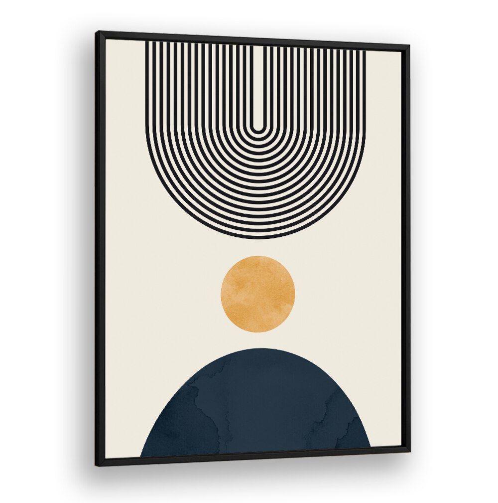 CIRCLES AND LINES 7, BOHO ART PAINTINGS feature modern geometric designs in black and gold, perfect for stylish decor.