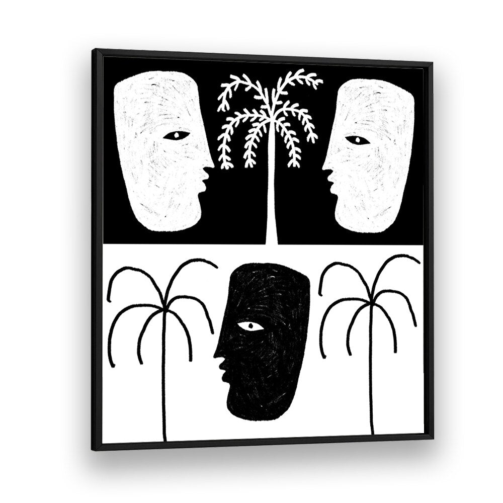 Stylish YEARNING I, BOHO ART PAINTINGS featuring abstract faces and palm trees, perfect for modern decor.