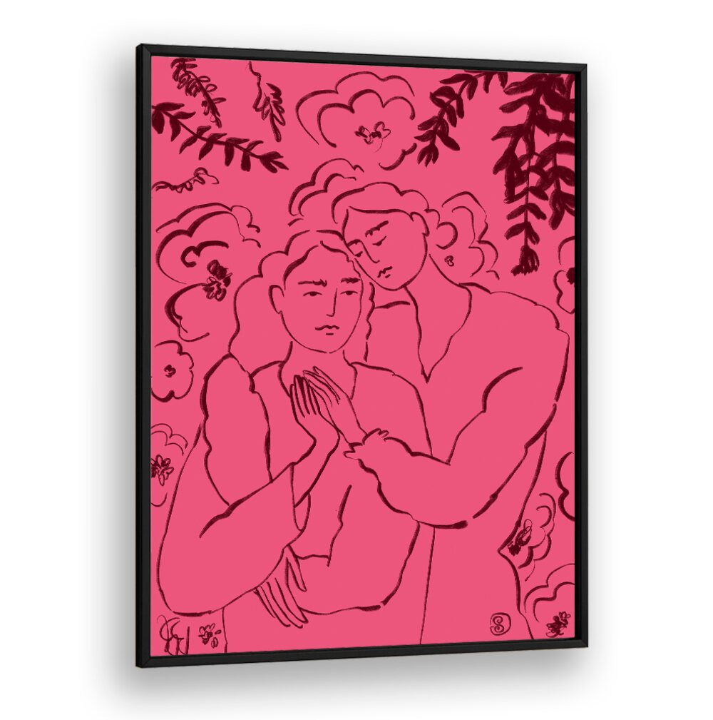 Holding Hands Pink, Vibrant art print showcases intimate connection with vivid colors, perfect for any room decor.
