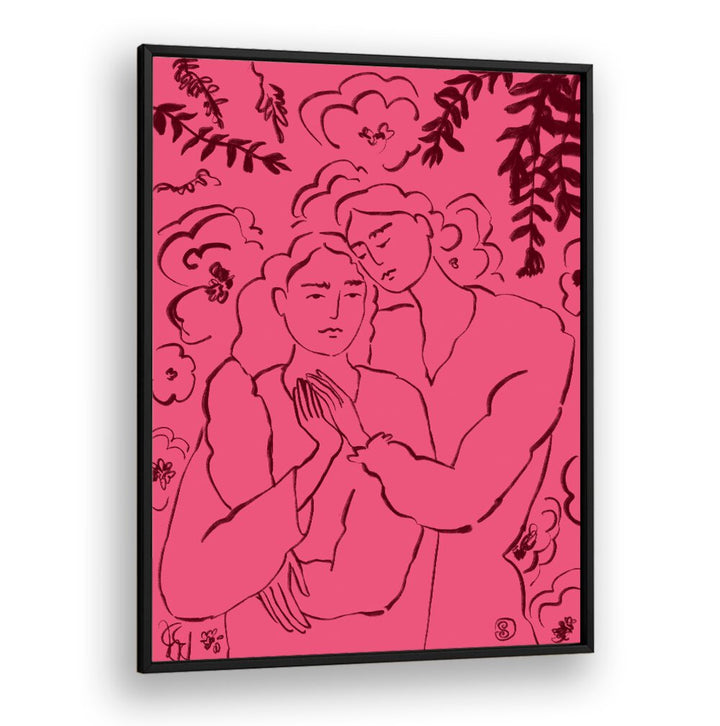 Holding Hands Pink, Vibrant art print showcases intimate connection with vivid colors, perfect for any room decor.