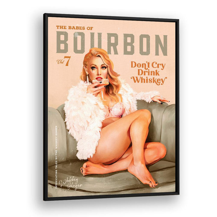 Captivating WHISKEY BABES II, BAR art print featuring vintage pinup charm, perfect for any whiskey lover's space.