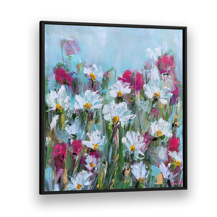 Vibrant WHITE DAISIES AND PINK BLOSSOMS, FLORAL FLOWER PAINTINGS bring nature's beauty to your decor.