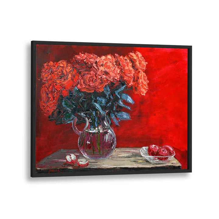Bright red roses in a vase embody the VIBRANT FLOWER SCENT , FLORAL FLOWER PAINTINGS for a stunning decor accent.