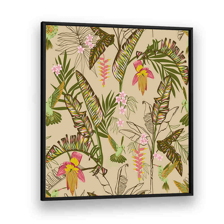 BANANA LEAVES AND HUMMINGBIRDS SAND , FLORAL FLOWER PAINTINGS