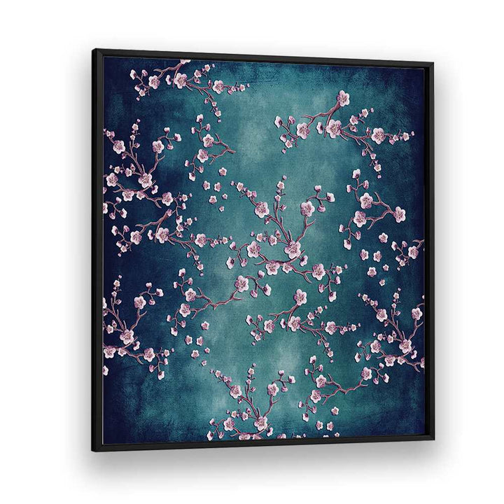 Vibrant CHERRY BLOSSOM DREAM, FLORAL FLOWER PAINTINGS showcase delicate blooms against a rich teal backdrop.