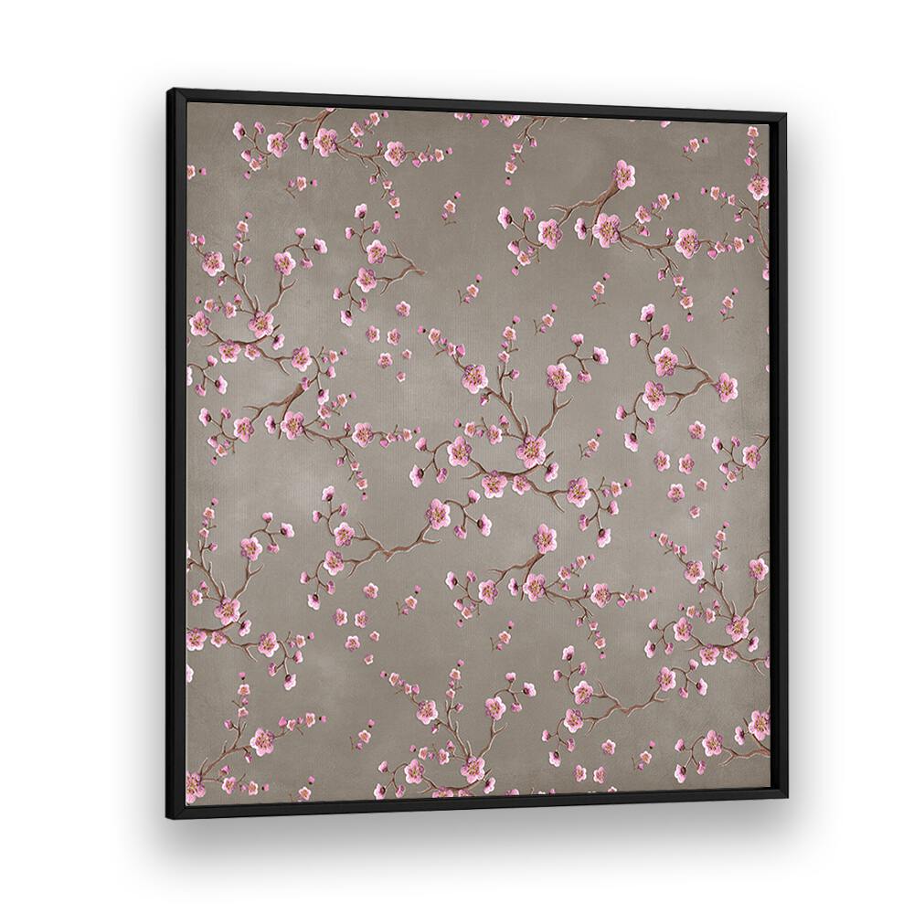 Elegant SAKURA BEIGE, FLORAL FLOWER PAINTINGS feature delicate blooms on a muted background, perfect for any decor.