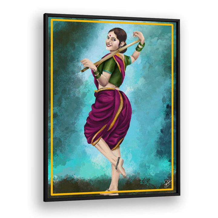 Vibrant GRACE IN MOTION, INDIAN ART PAINTINGS showcase a joyful woman embodying elegance and spirit.