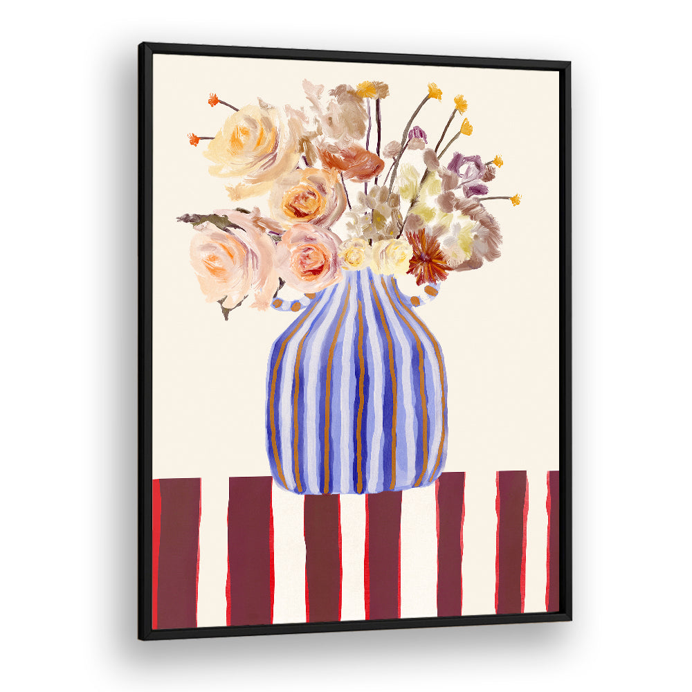 Vibrant STILL LIFE WITH FLOWERS I, FLORAL FLOWER PAINTINGS, showcasing colorful blooms in a stylish vase. Perfect decor piece.
