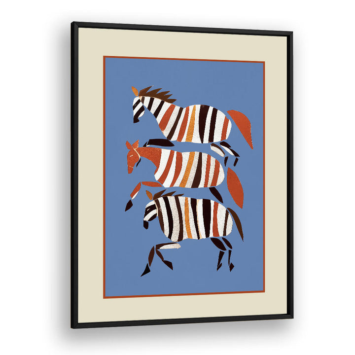 STRIPED RUNNING HORSES , BOHO ART PAINTINGS