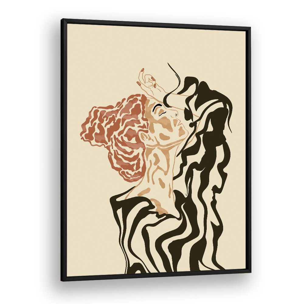 Elegant woman in a striped blouse, captured in a stunning boho art painting, perfect for modern decor.