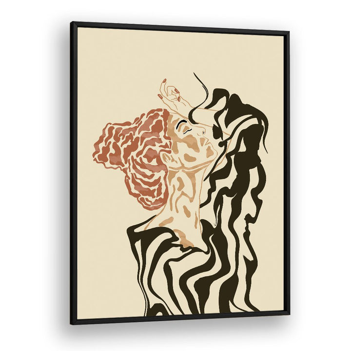 Elegant woman in a striped blouse, captured in a stunning boho art painting, perfect for modern decor.