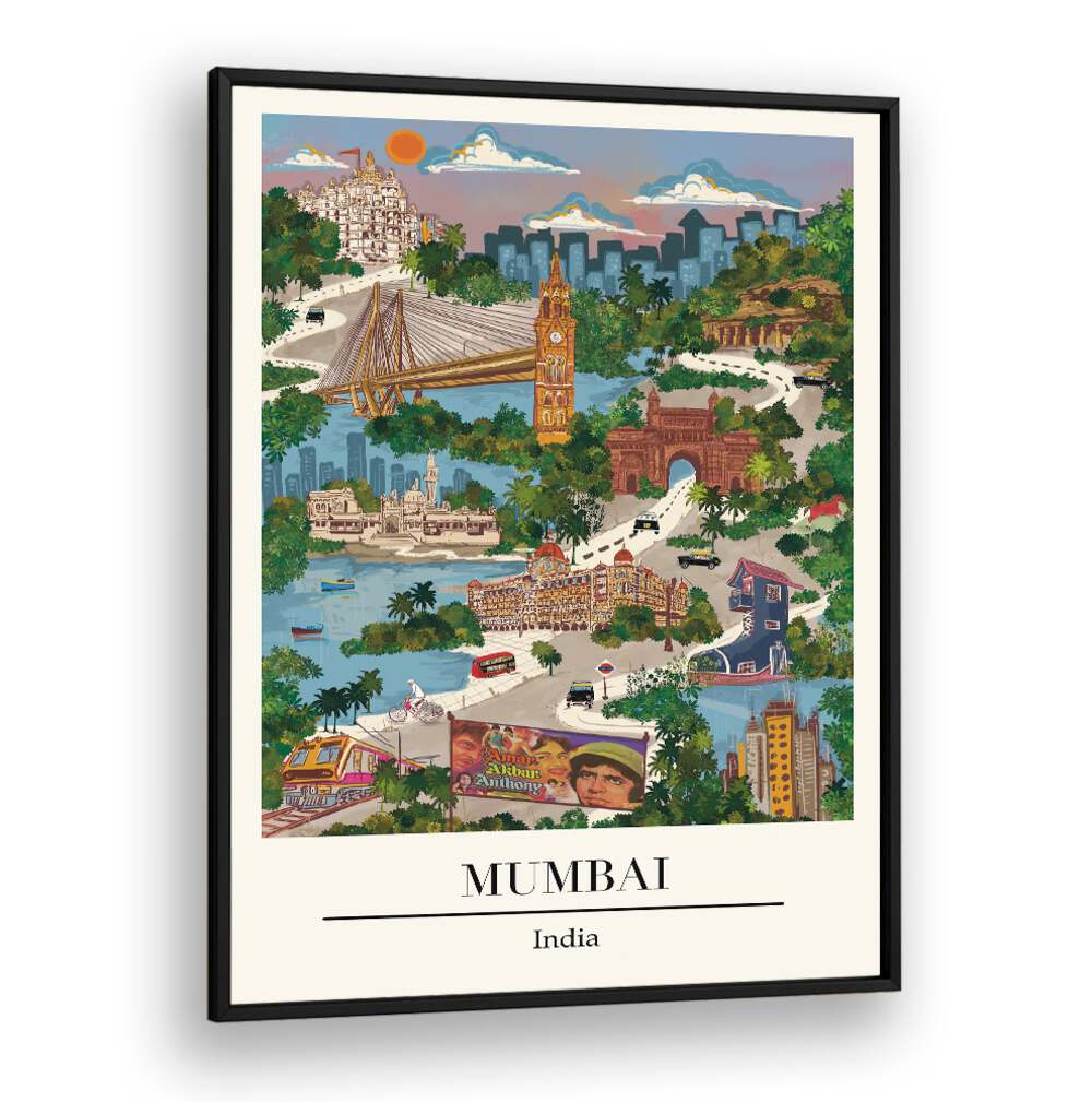 Colorful Mumbai Travel Posters by Saumya Agarwal showcase iconic landmarks and the vibrant spirit of the city.