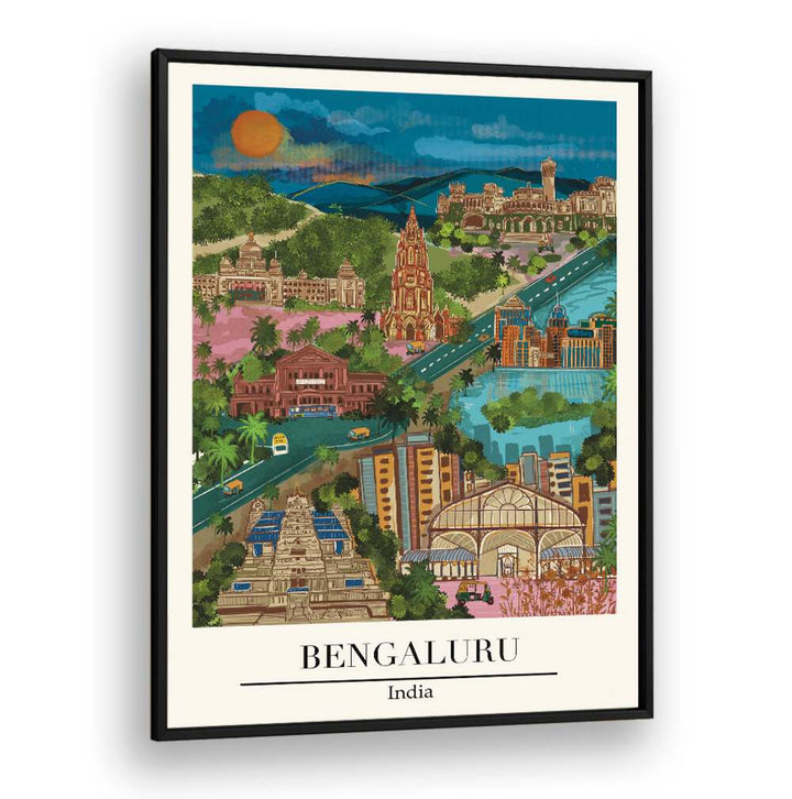 Vibrant Bengaluru travel poster by Saumya Agarwal, showcasing the city's culture and energy in stunning detail.