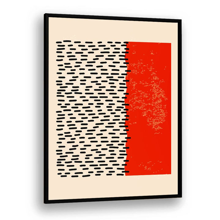 Bright red and black patterned Geometric Expression I, Boho art prints by Jay Stanley enhance modern bohemian decor.