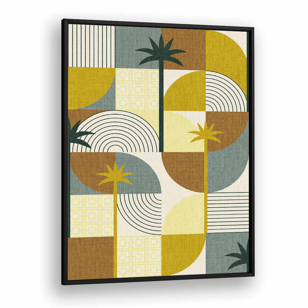 DESERT SHAPES ADN PALMS MUSTARD , BOHO ART PAINTINGS