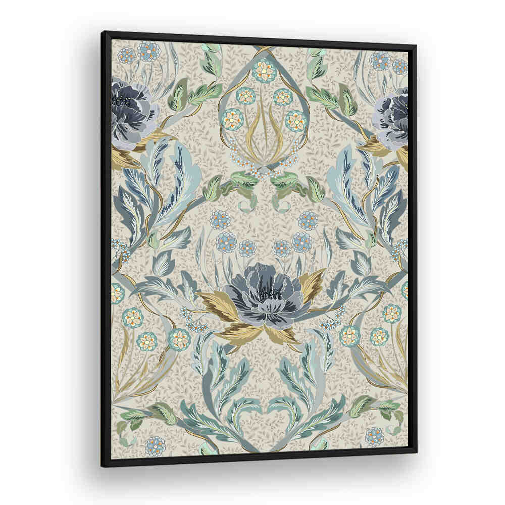 Transform your space with the HAZY BLUE TINTED PATTERN, PATTERN ART PRINTS featuring intricate floral designs.