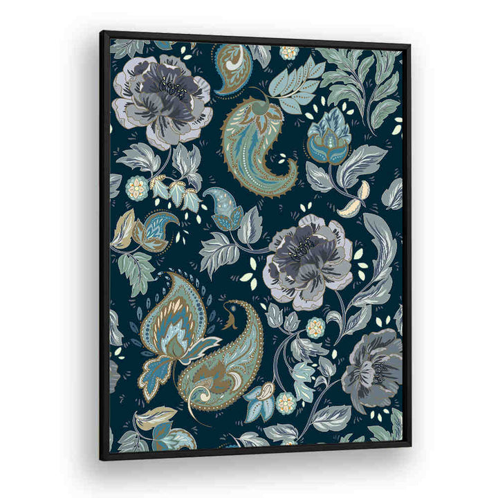Elegant MOONSHINE BLUE PATTERN ART PRINTS featuring floral and paisley designs, perfect for enhancing your space.