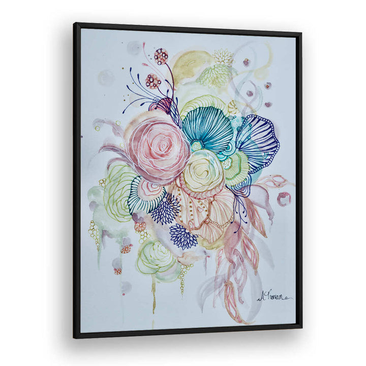Colorful abstract roses and flowers in the INDULGENCE, FLORAL FLOWER PAINTINGS enhance any space beautifully.