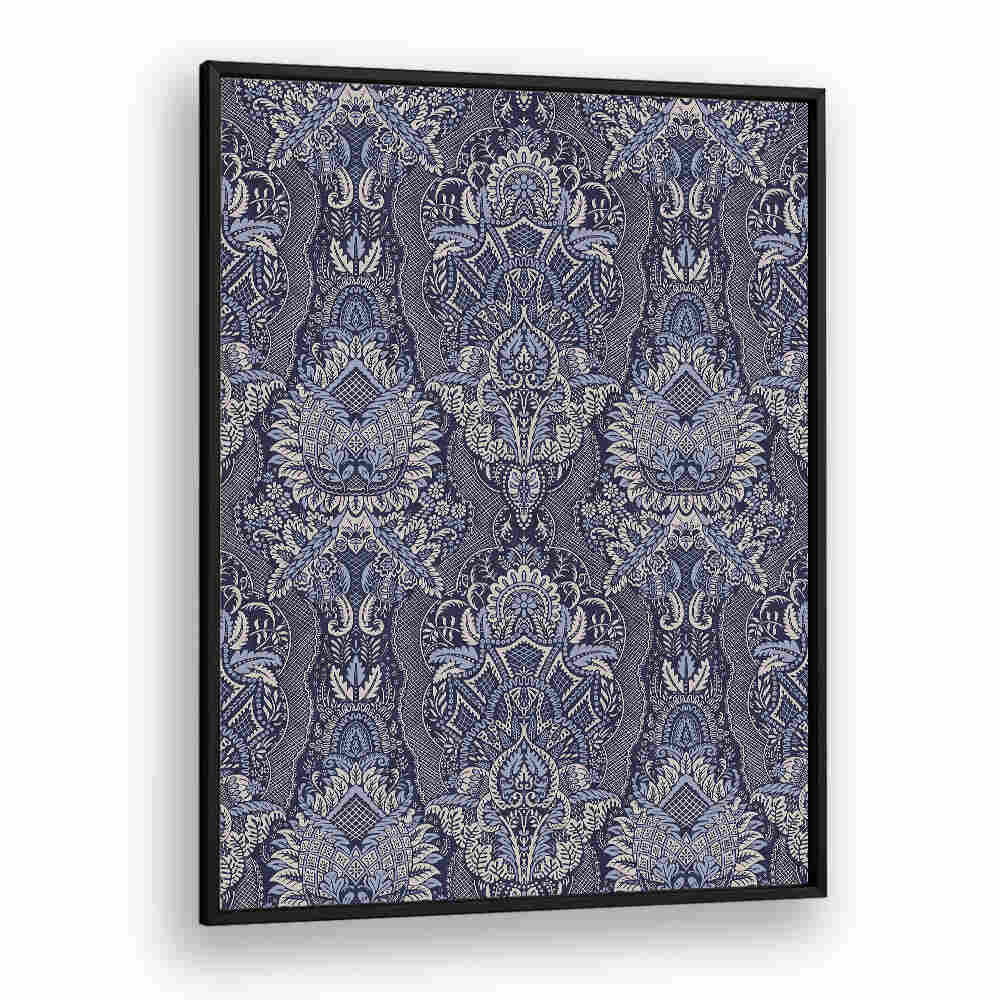 ORNATE FLORAL ELEGANCE MIDNIGHT BLUE , PATTERN ART PRINTS