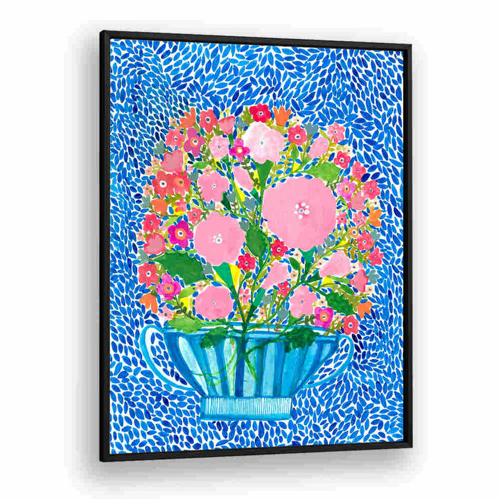 ROSES IN A BLUE VASE , FLORAL FLOWER PAINTINGS