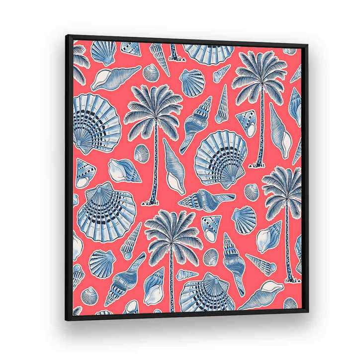SEA SHELLS AND PALMTREES CORAL RED , BEACH PAINTINGS
