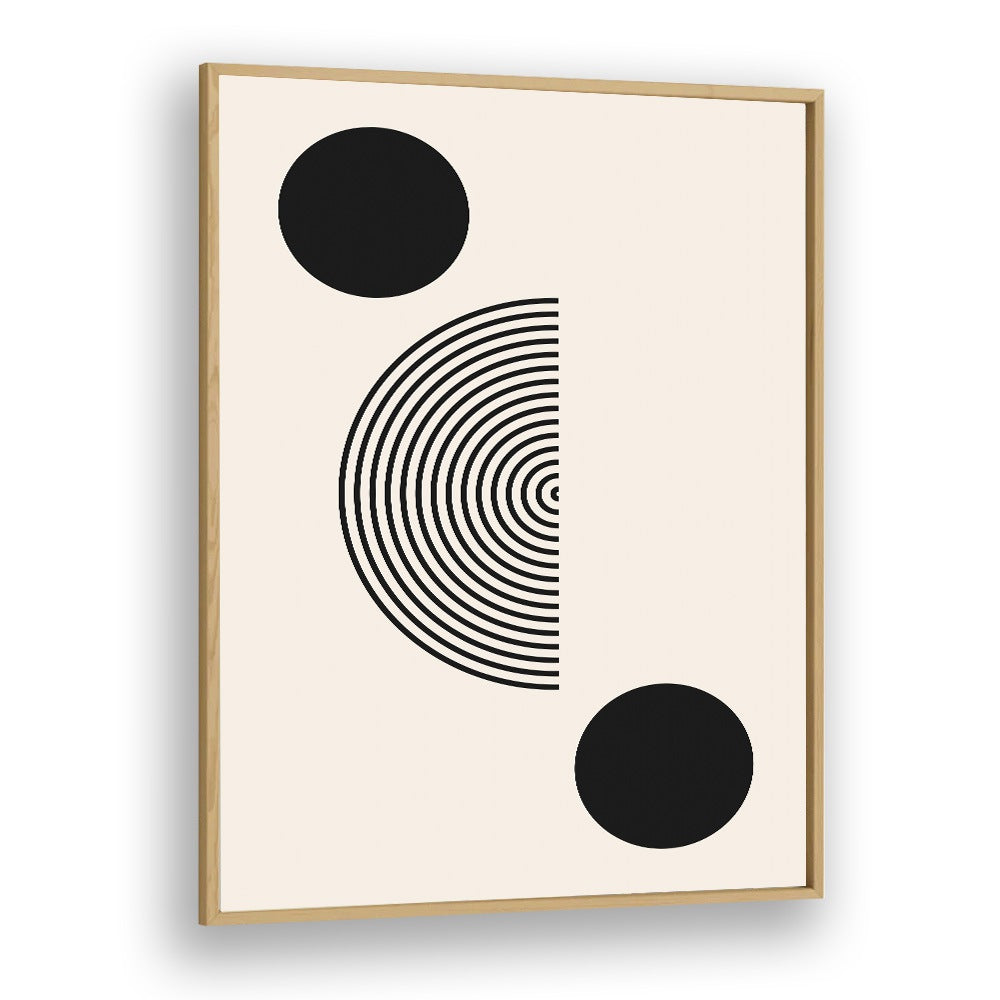 Elegant BLACK MOLE I, BOHO ART PRINTS in a wooden frame, featuring abstract black and white circles for stylish decor.