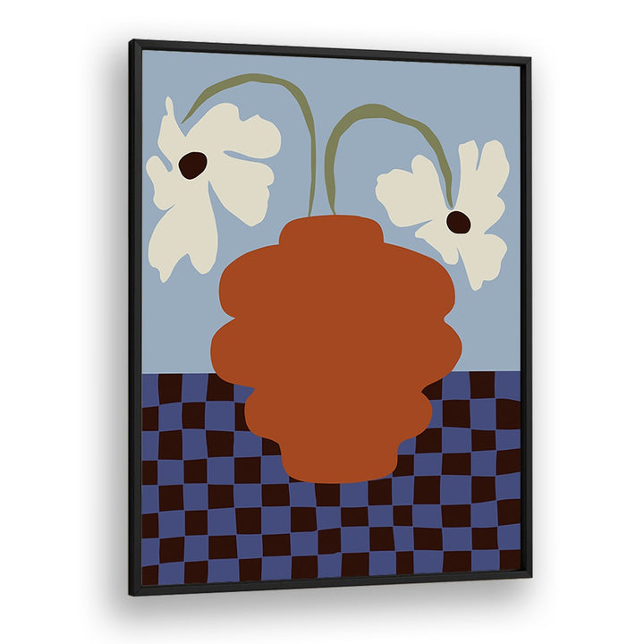 Blooming Dropping And Checkerboard, Botanical Art Paintings Artwork in Black Plain Frame