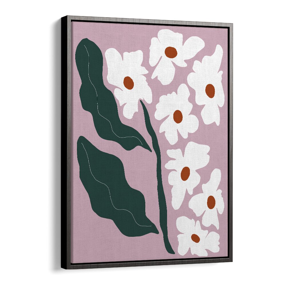 Blooming Flora, Botanical Art Paintings Artwork in Black Floater Frame