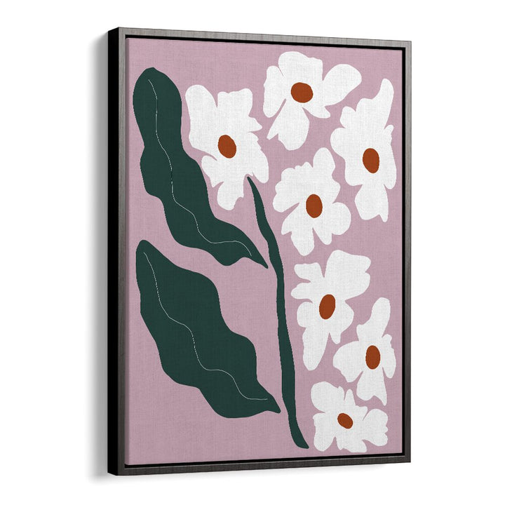 Blooming Flora, Botanical Art Paintings Artwork in Black Floater Frame