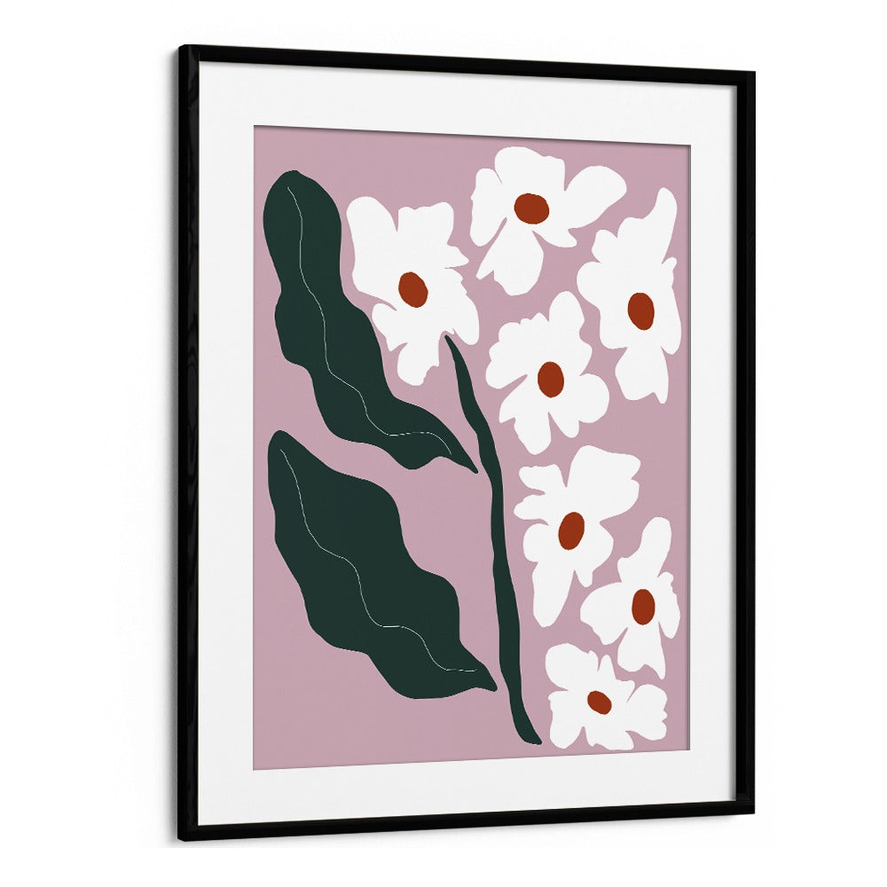Blooming Flora, Botanical Art Paintings Artwork in Black Frame With Mount