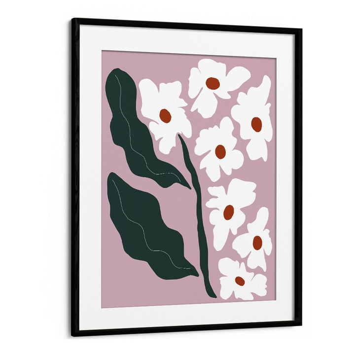 Blooming Flora, Botanical Art Paintings Artwork in Black Frame With Mount