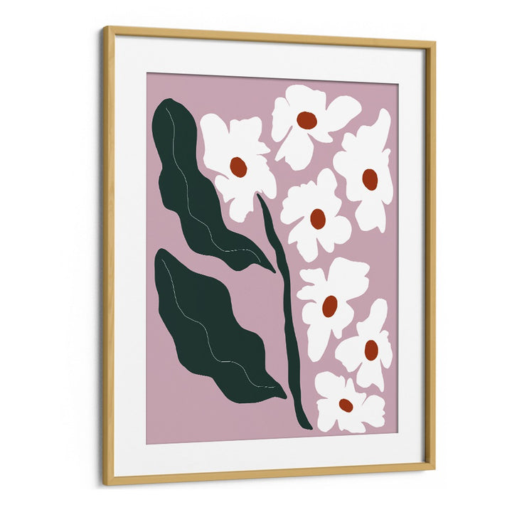 Blooming Flora, Botanical Art Paintings Artwork in Oak Wood Frame With Mount