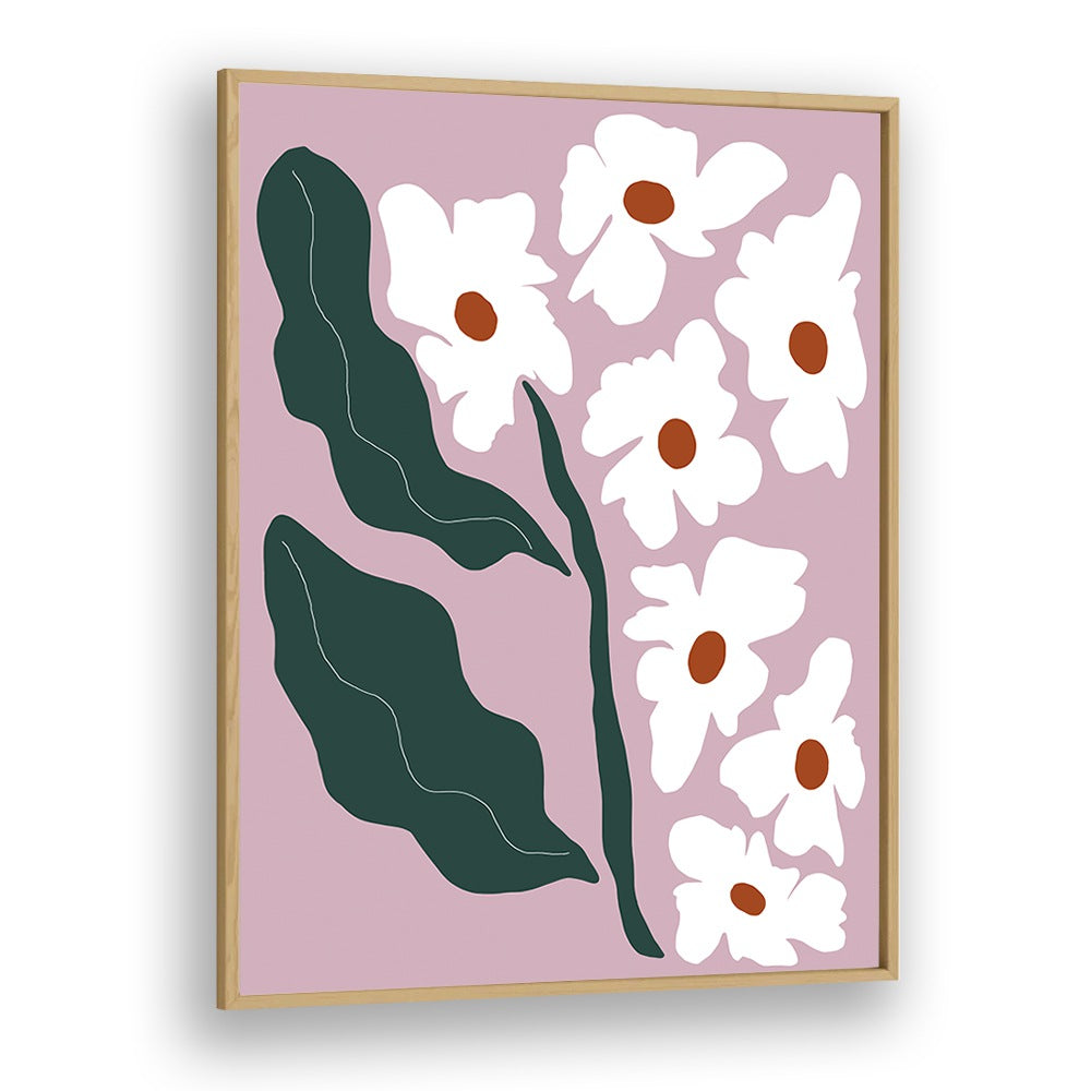 Blooming Flora, Botanical Art Paintings Artwork in Oak Wood Plain Frame