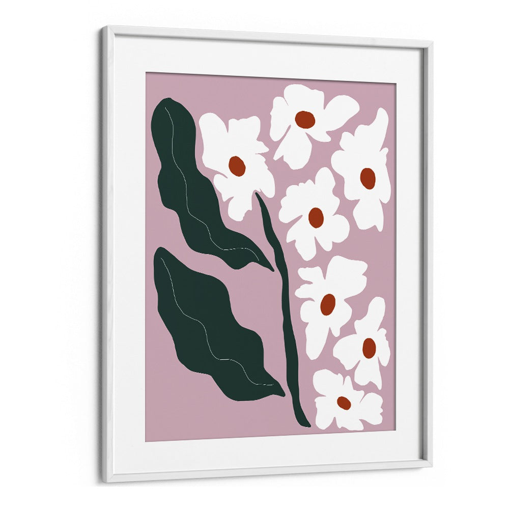 Blooming Flora, Botanical Art Paintings Artwork in White Frame With Mount