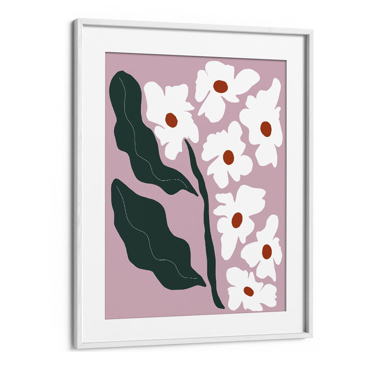 Blooming Flora, Botanical Art Paintings Artwork in White Frame With Mount