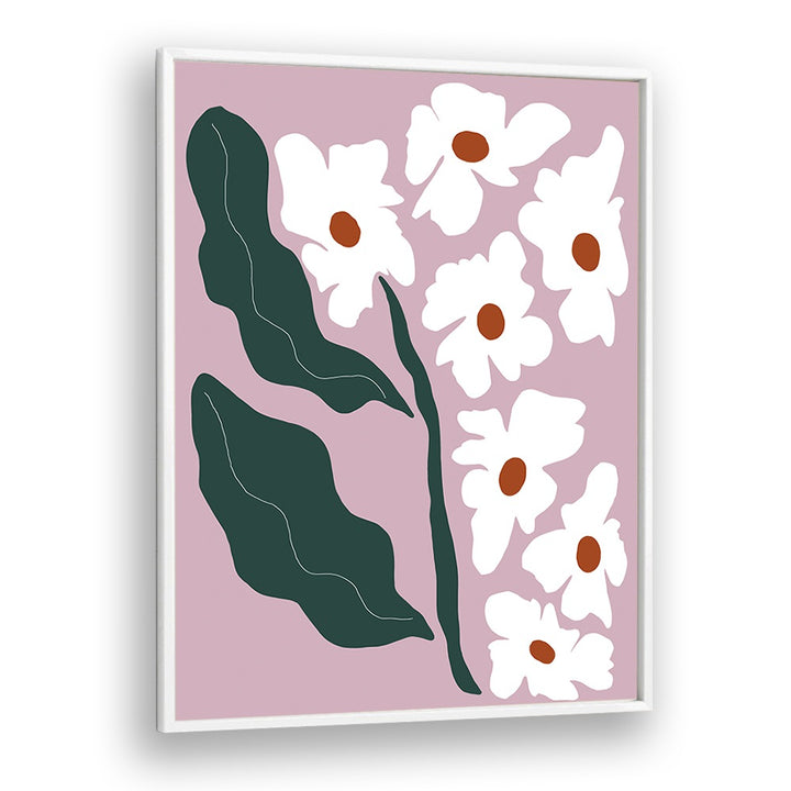 Blooming Flora, Botanical Art Paintings Artwork in White Plain Frame