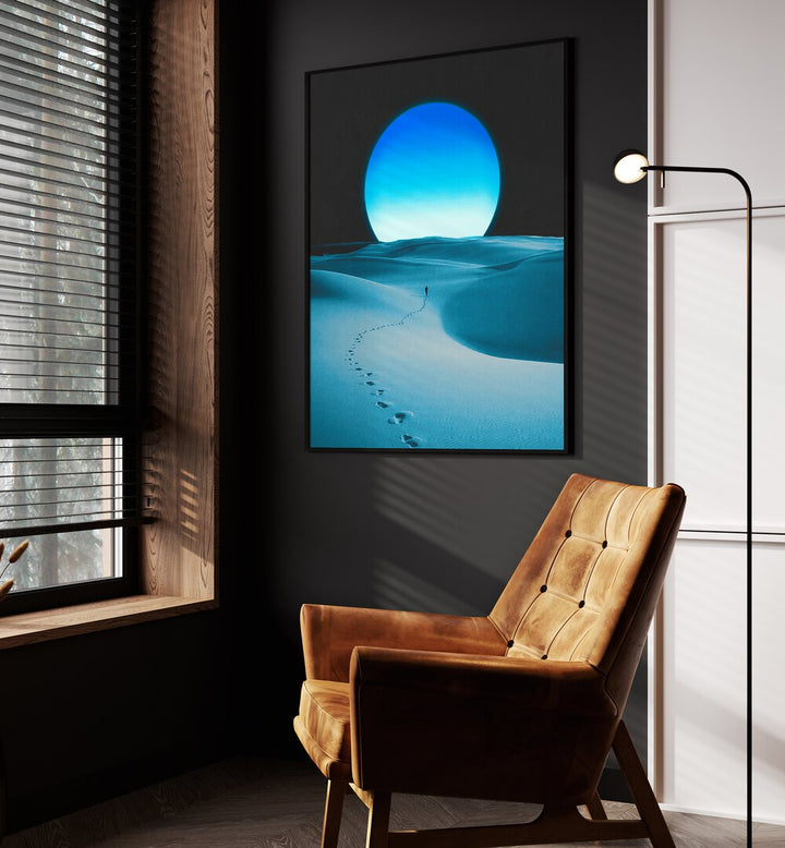 Transform your space with BLUE MOON, SURREAL ART PRINTS from Space Rocket Art, featuring a dreamy desert landscape.