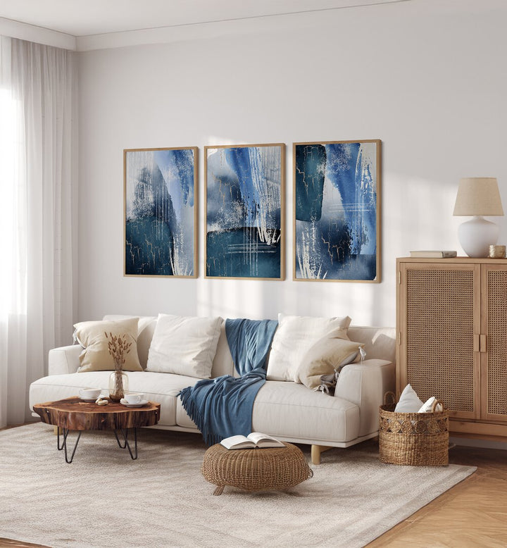 Enhance your décor with the BLUE LAGOON SET, SET OF 3 PAINTINGS, bringing tranquility to your living space.
